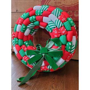Vtg Puffy Patchwork Christmas Wreath Vintage Craft Handmade Vintage